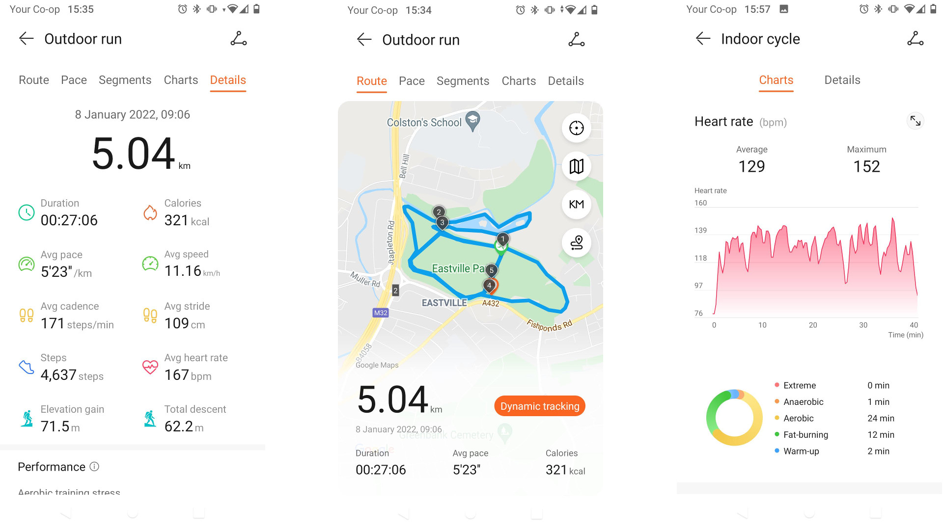 Run tracking in the Huawei Health app