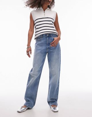 Topshop High Rise Straight Kort Jeans in Bleach