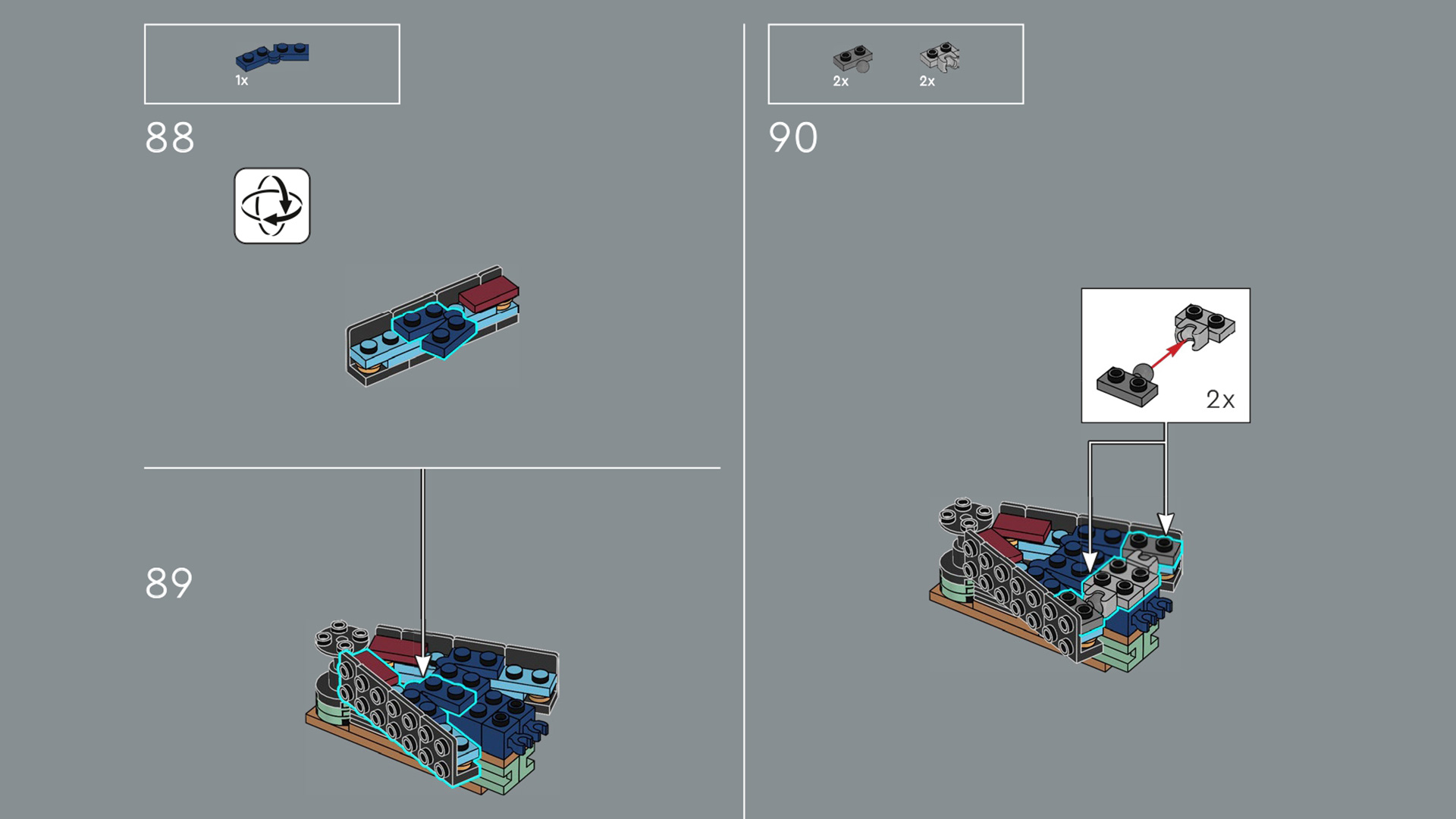 Revised build instructions for the bow of the Orca in Lego Jaws (21350)