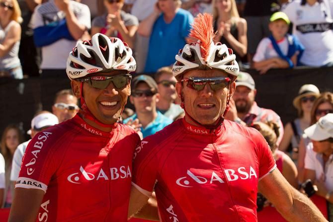 Owen Hannie (left) and Joel Stransky (right) after finishing