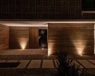 garden at night with lit gravel