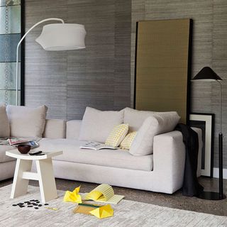 living room with floor lamp