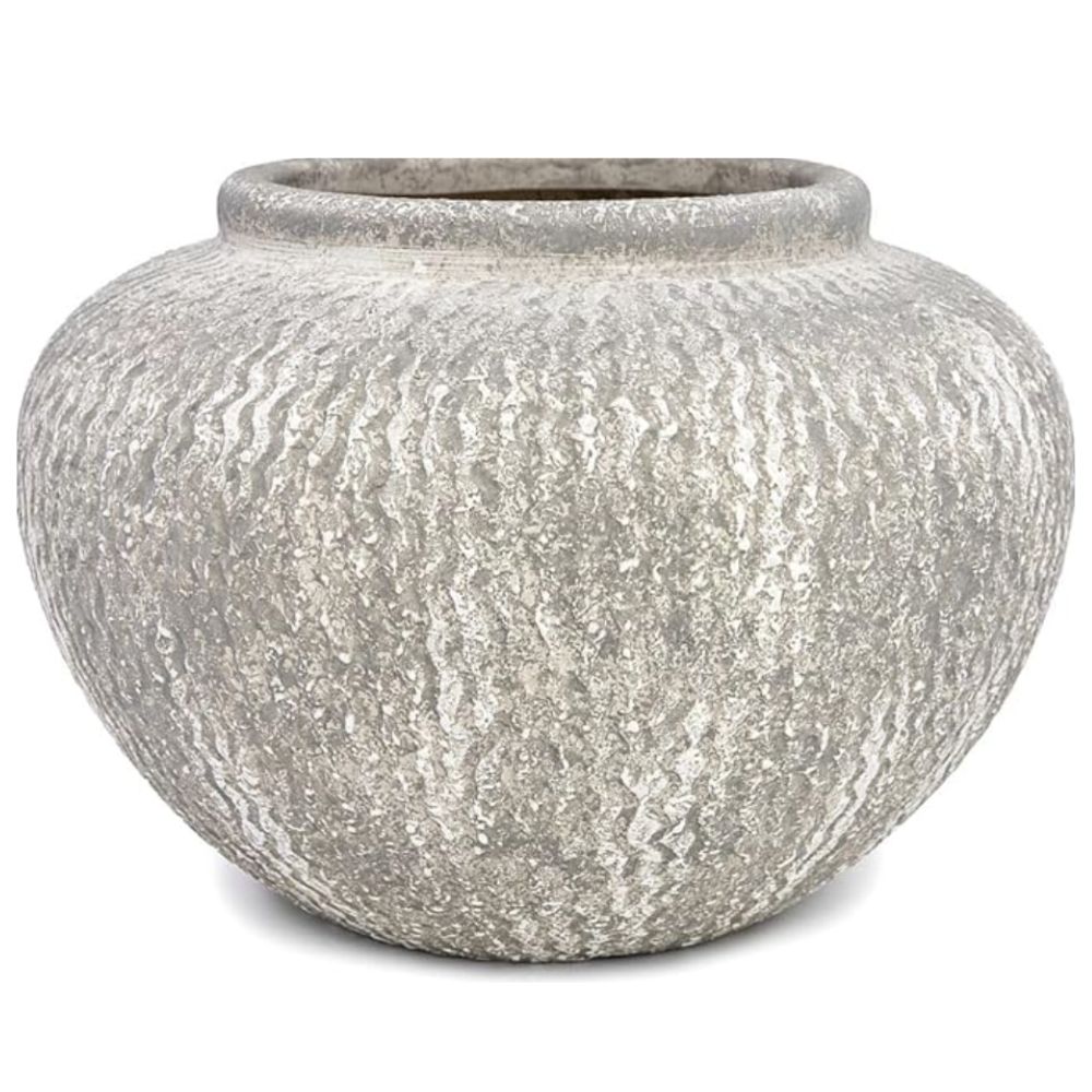 Textured grey rustic low vase