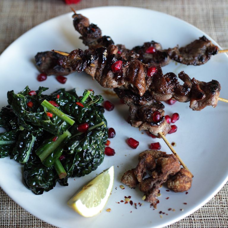 Grilled Duck Skewers with Kale and Pomegranates Snack Recipes Woman