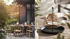 An outdoor dinner table and a citronella coil