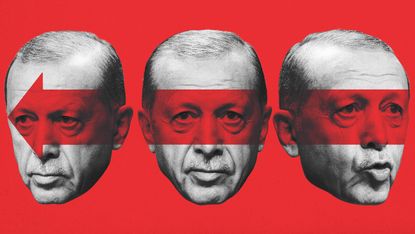 An illustration of Recep Tayyip Erdoğan, president of Turkey, with an arrow