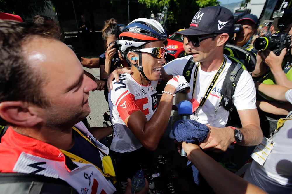 Jarlinson Pantano (IAM Cycling) celebrates winning stage 15 at the Tour de France