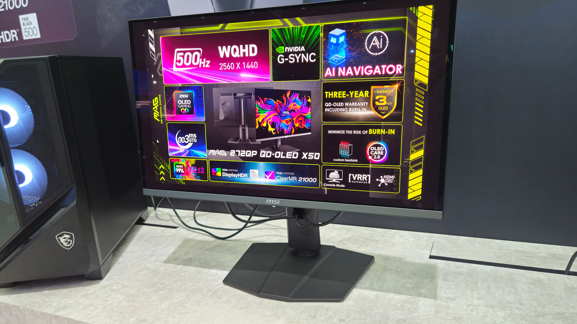 An MSI 272QR QD-OLED monitor on display at Computex 2025