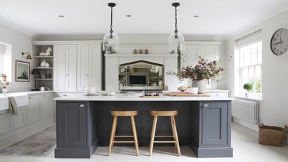 kitchen island with wood bar stools