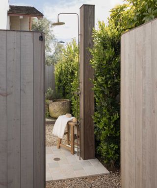 outdoor shower in Garden Studio Design’s Quiet Cove project