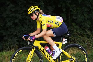 ALPE DHUEZ FRANCE AUGUST 18 Katarzyna Niewiadoma of Poland and Team CanyonSRAM Racing Yellow leader jersey competes during the 3rd Tour de France Femmes 2024 Stage 8 a 1499km stage from Le GrandBornand to Alpe dHuez 1828m UCIWWT on August 18 2024 in Alpe dHuez France Photo by Alex BroadwayGetty Images