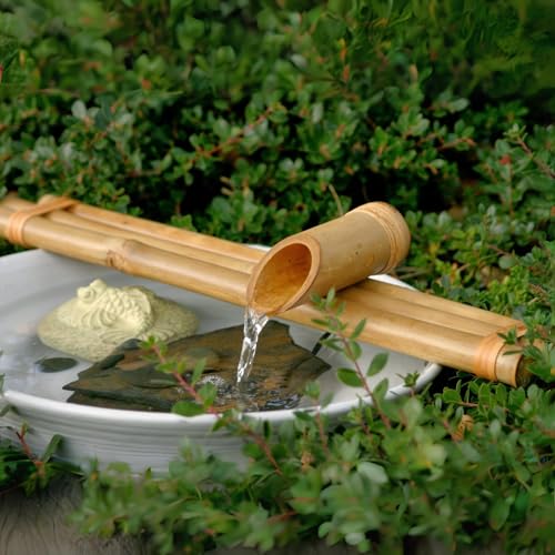 Bamboo Accents 18" Three-Arm Zen Bamboo Fountain Kit With Pump &amp;ndash; Large Split-Resistant Bamboo Water Feature for Bowls, Basins, Ponds &amp;amp; Backyard Gardens (container Not Included)