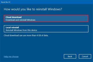 Reset this PC cloud download option
