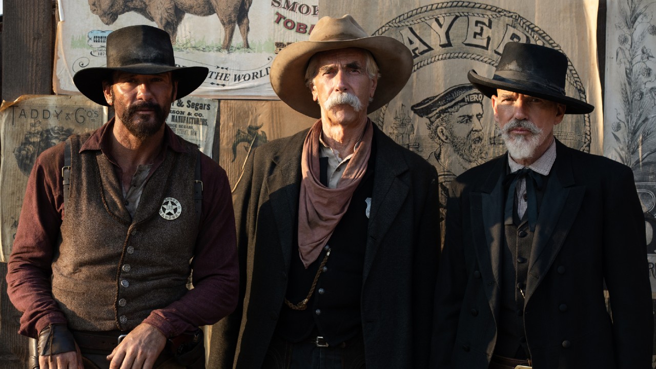 Tim McGraw as James, Sam Elliott as Shea and Billy Bob Thornton as Marshal Jim Courtright in 1883.
