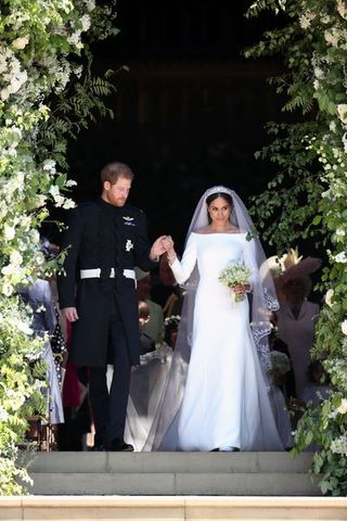 windsor, united kingdom may 19 prince harry, duke of sussex and the duchess of sussex depart after their wedding ceremony at st george's chapel at windsor castle on may 19, 2018 in windsor, england photo by jane barlow wpa poolgetty images