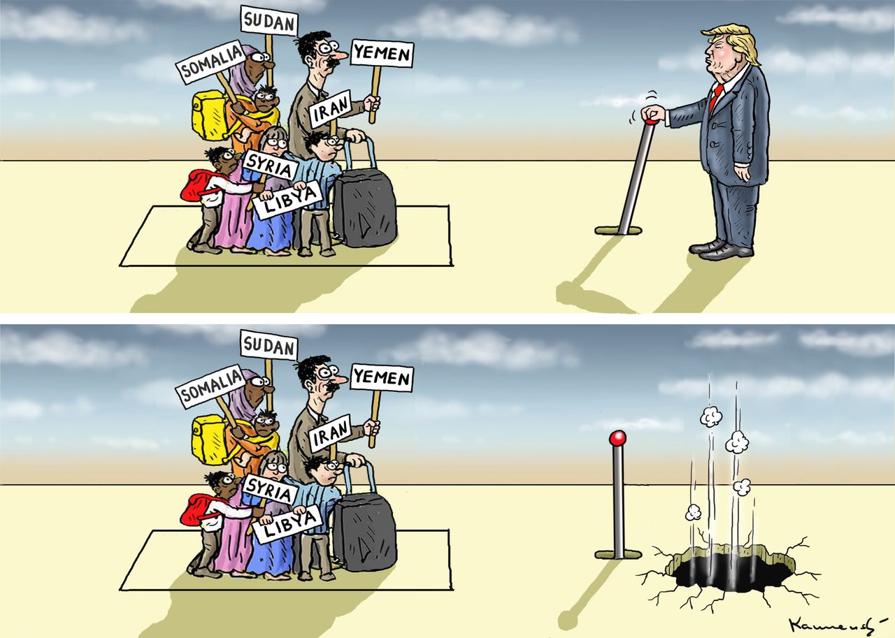 Political Cartoon U.S. Trump Executive Order replacement Travel Ban