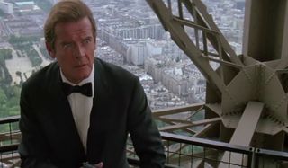 A View to a Kill Roger Moore in peril on the Eiffel Tower