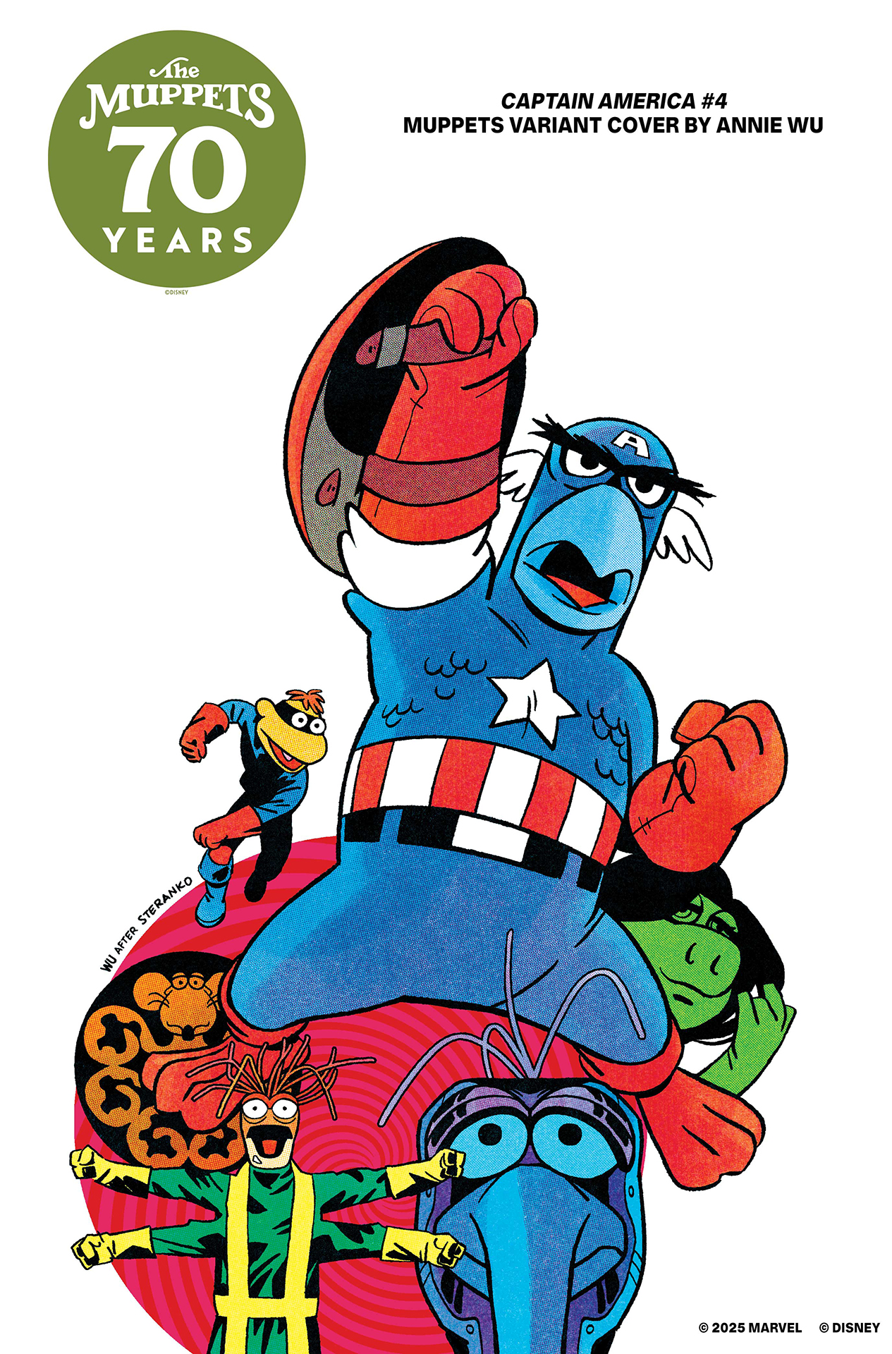 Sam the Eagle raising his shield as Captain America