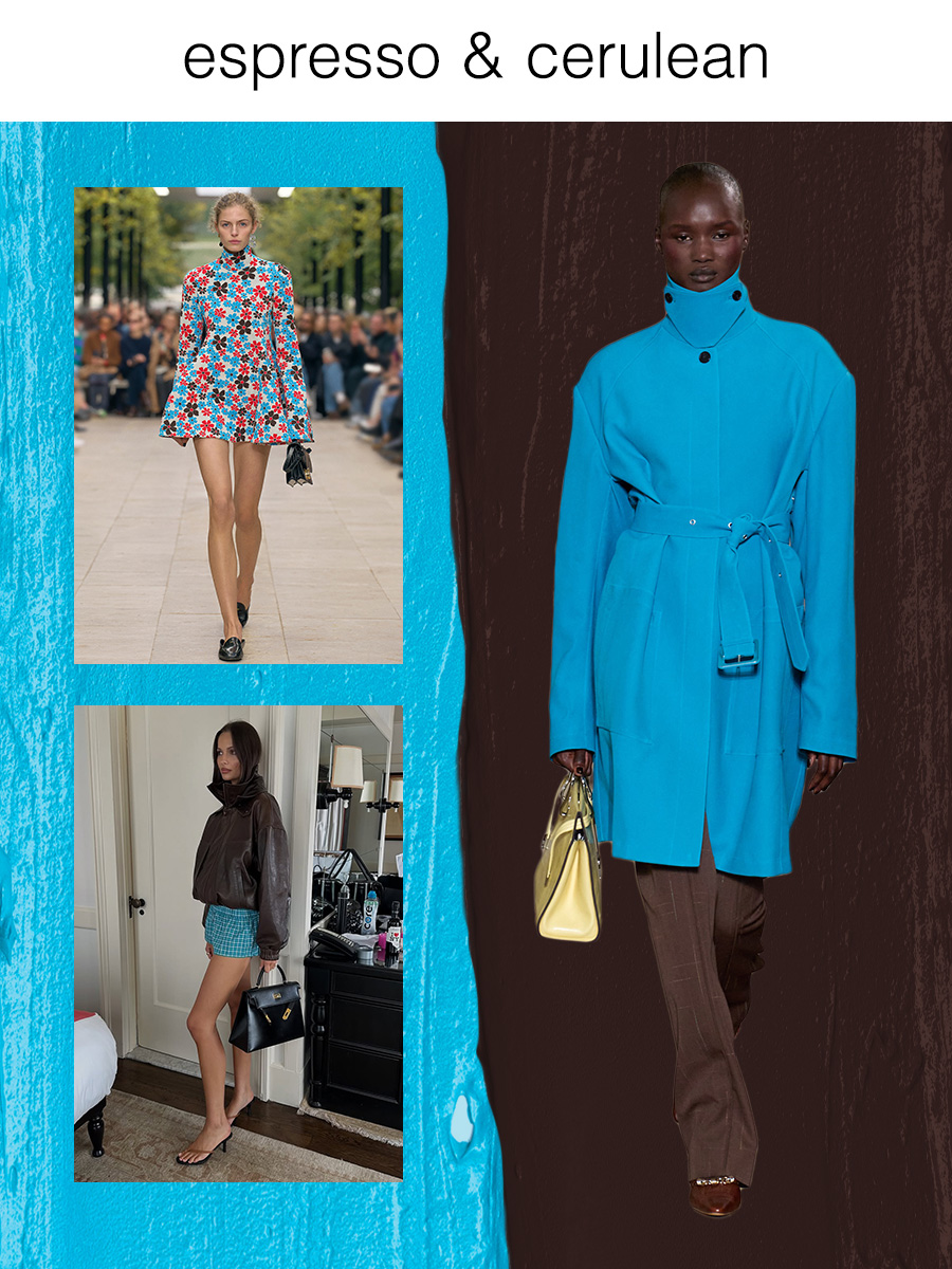 A collage of runway and Instagram imagery featuring the coolest color combinations of spring 2026.