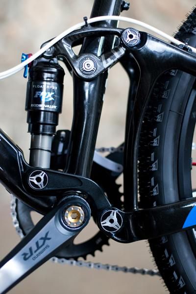 Craig uses a high-volume air can on his Fox Racing Shox RP23 rear shock for a more linear feel relative to stock.