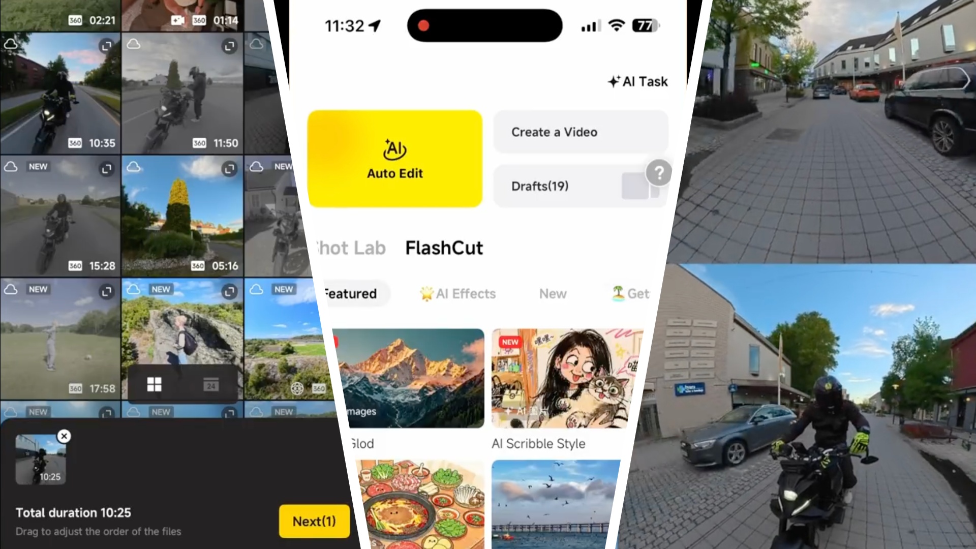 Screenshots of Insta360 AI Edit 2.0 feature