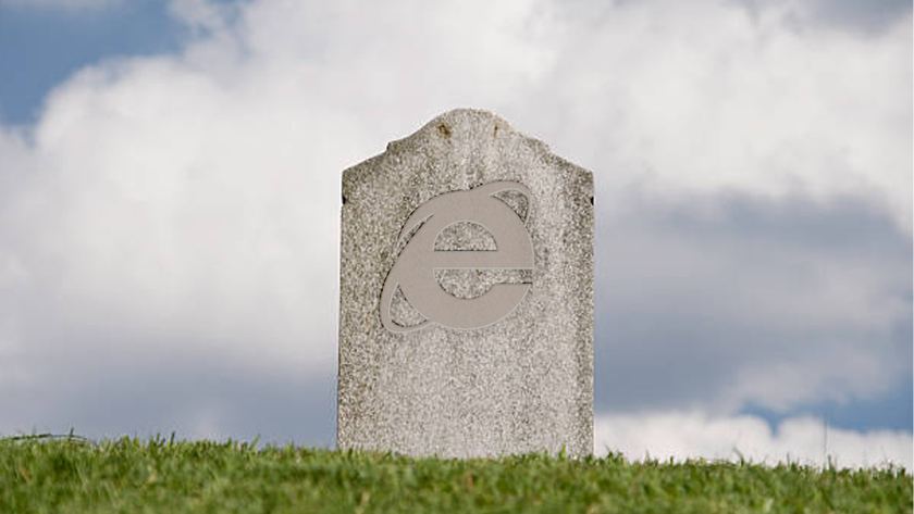 The Internet Explorer logo on a gravestone