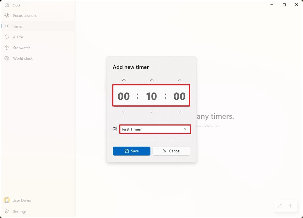 Windows 11 timer configuration