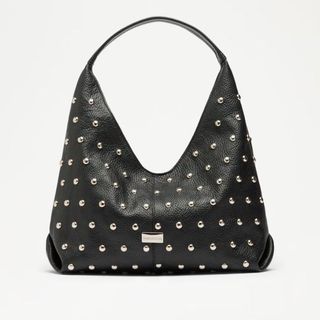 Flat lay image of black handbag