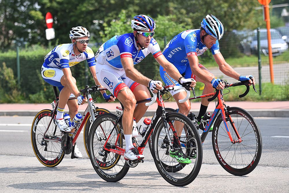David Boucher (FDJ), Edward Theuns (Topsport Vlaanderen-Baloise) and Frederik Veuchelen (Wanty-Groupe Gobert) in the breakaway