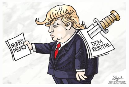 Political cartoon U.S. Trump Nunes memo Russia investigation Democrats rebuttal