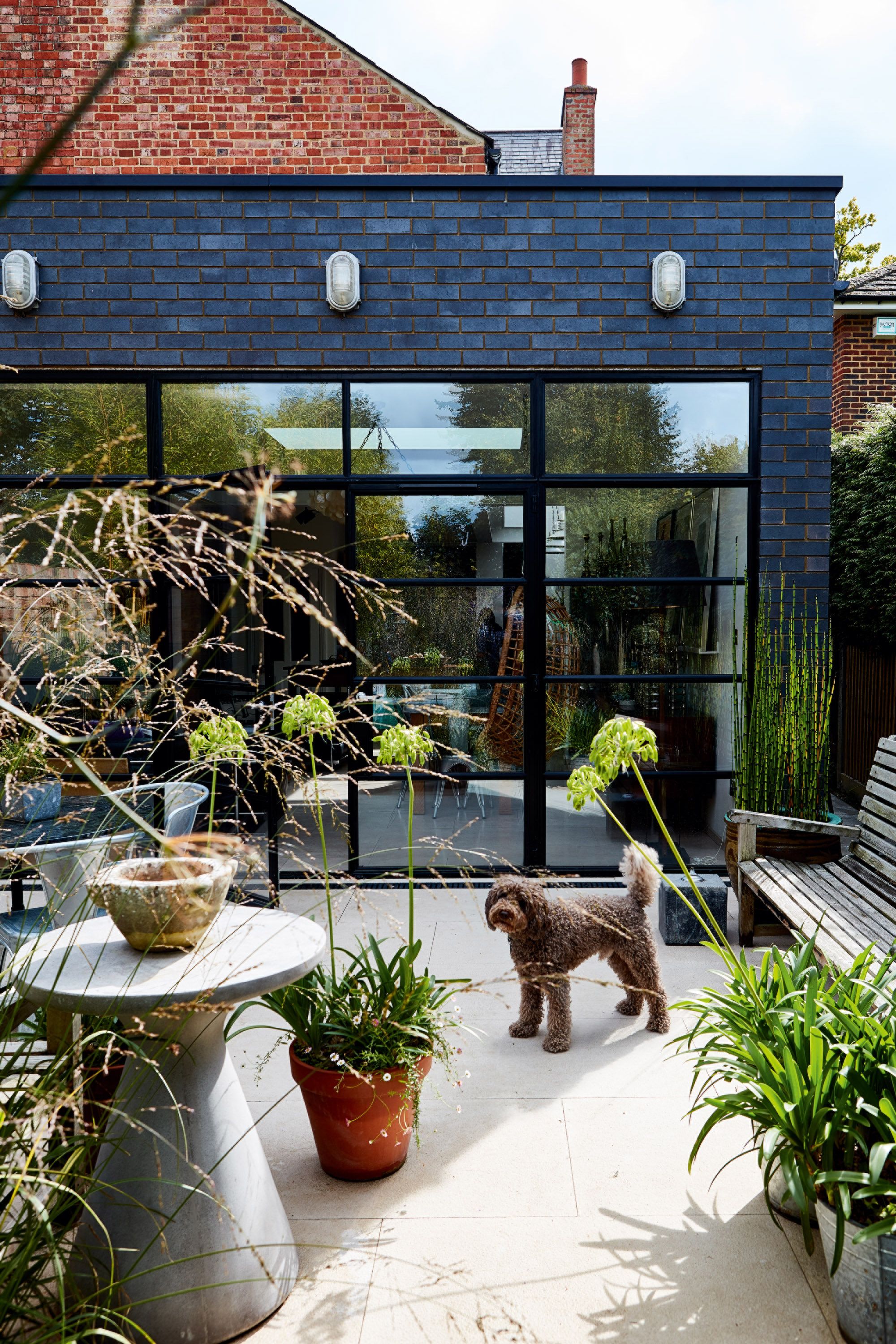 exterior shot of modern kitchen extension on a Victorian house
