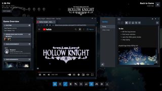 Steam's in-game overlay being used to take notes and watch a trailer while playing Hollow Knight