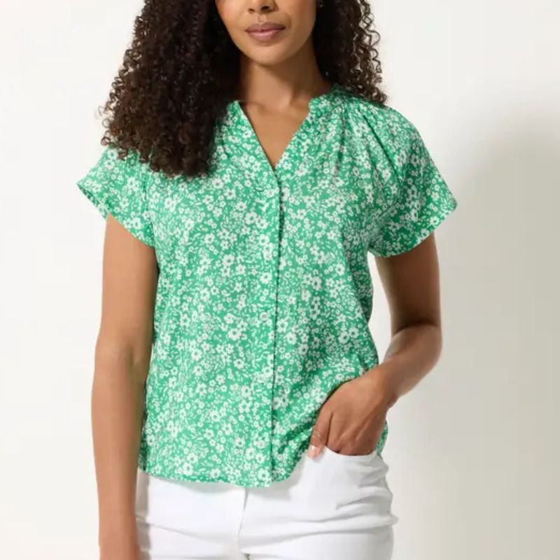 M&amp;amp;Co, Floral Print Short Sleeve Blouse
