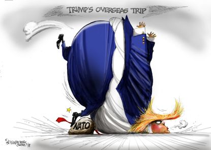 Political Cartoon U.S. Trump overseas trip NATO summit