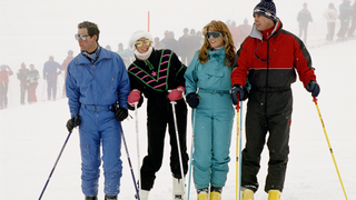 Prince Charles, Princess Diana, The Duchess Of York (sarah Ferguson) And The Duke Of York (prince Andrew) On Holiday In Klosters in 1987