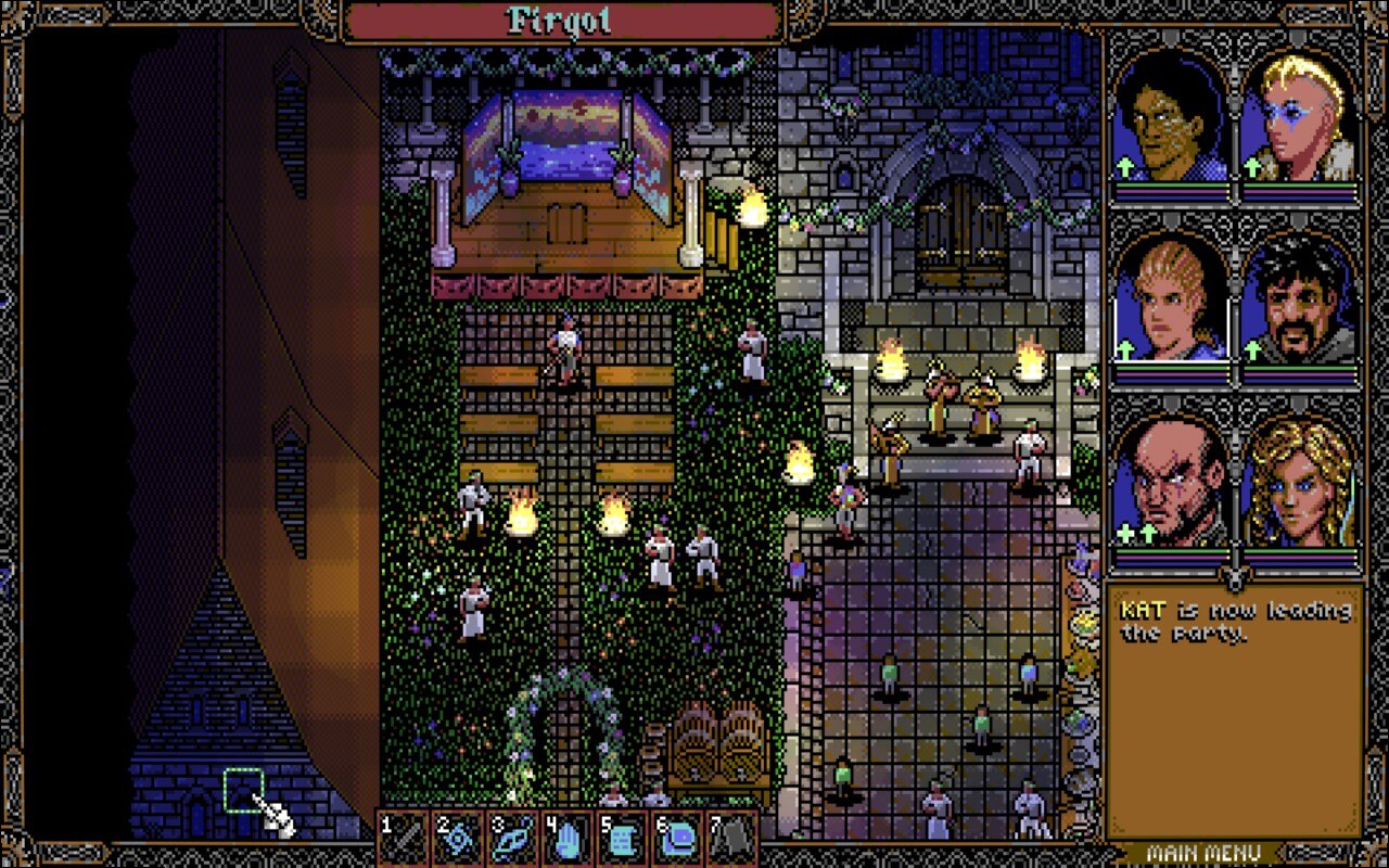 Skald gameplay showing a theater setup outside of a mansion at night.