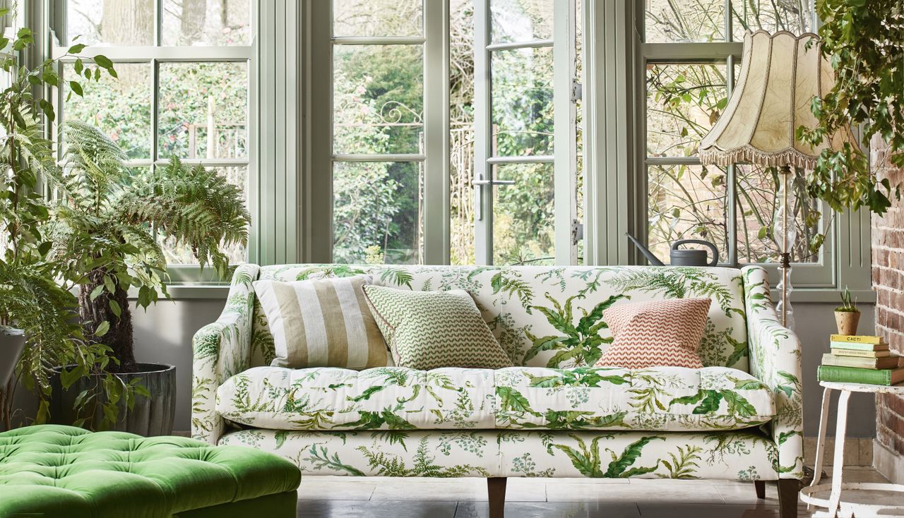 Chintz prints microtrend, botanical inspired living room