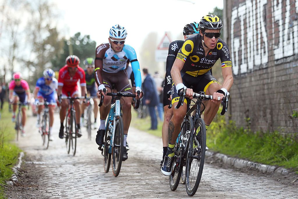 during the 2016 Paris- Roubaix from Compiegne to Roubaix on April 10, 2016 in Paris, France. The 114th edition race will be held over 257km and 27 sectuers of cobbles.