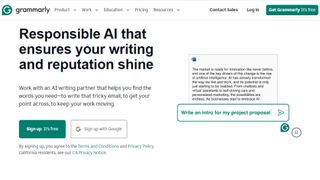 Website screenshot for Grammarly AI writer