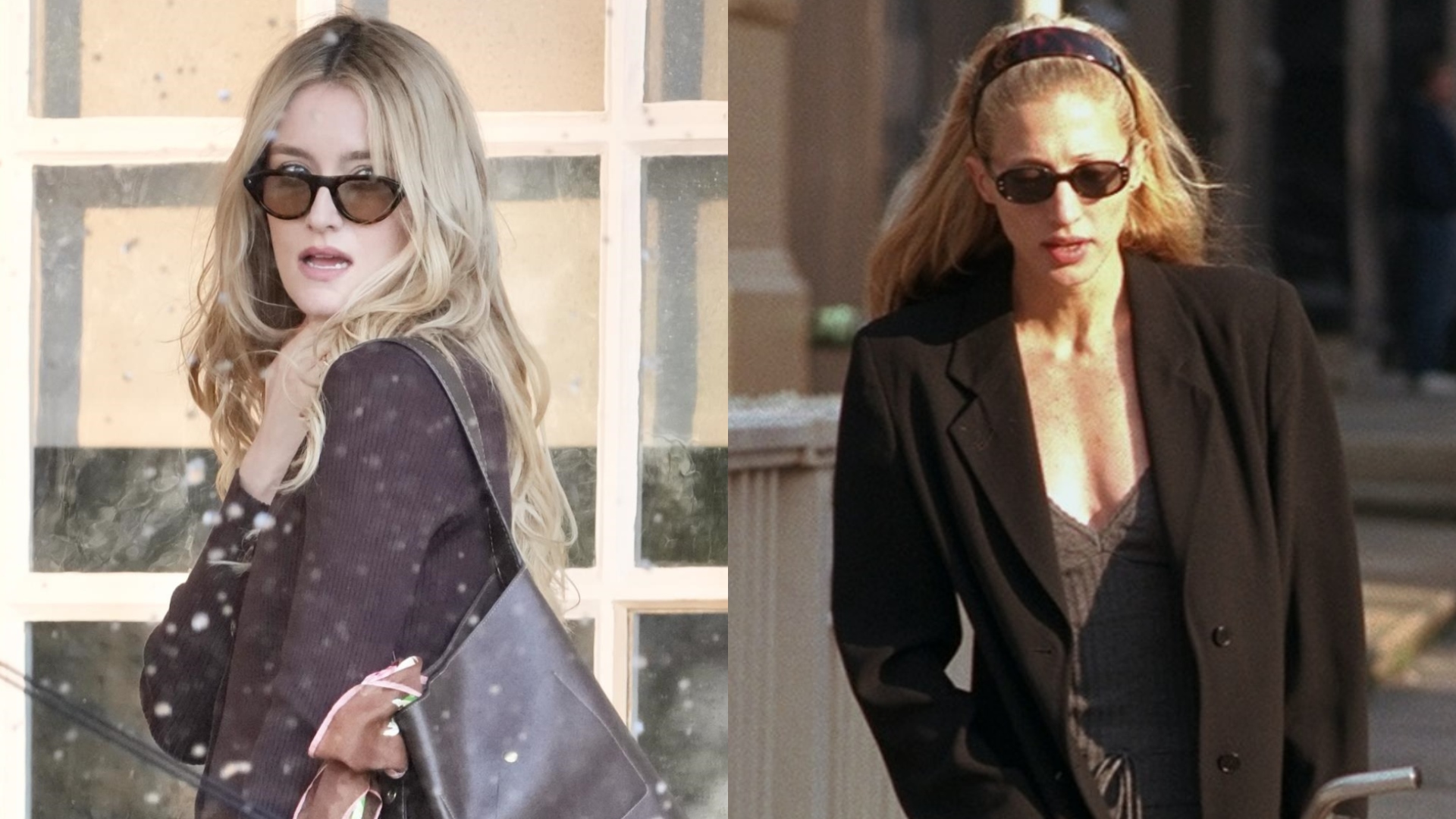 An image of Sarah Pidgeon wearing Carolyn Bessette Kennedy's iconic knit dress and leather boots from 1996.