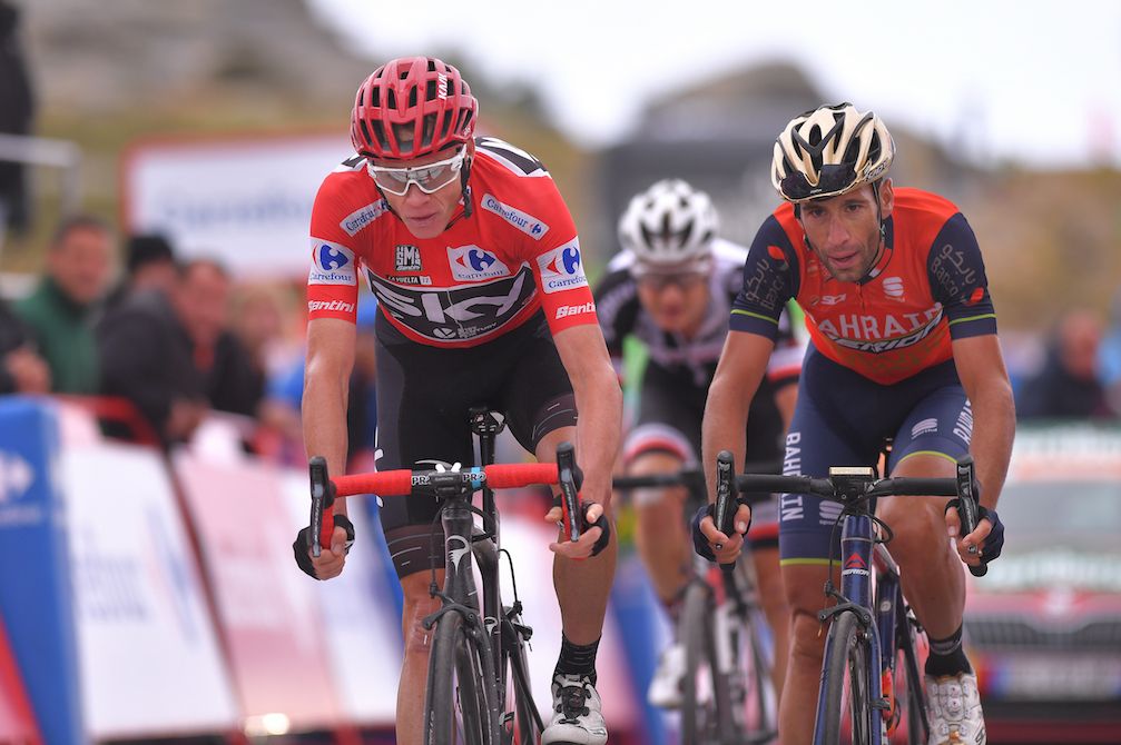 Chris Froome finishing the 11th stage of the Vuelta a Espa&ntilde;a