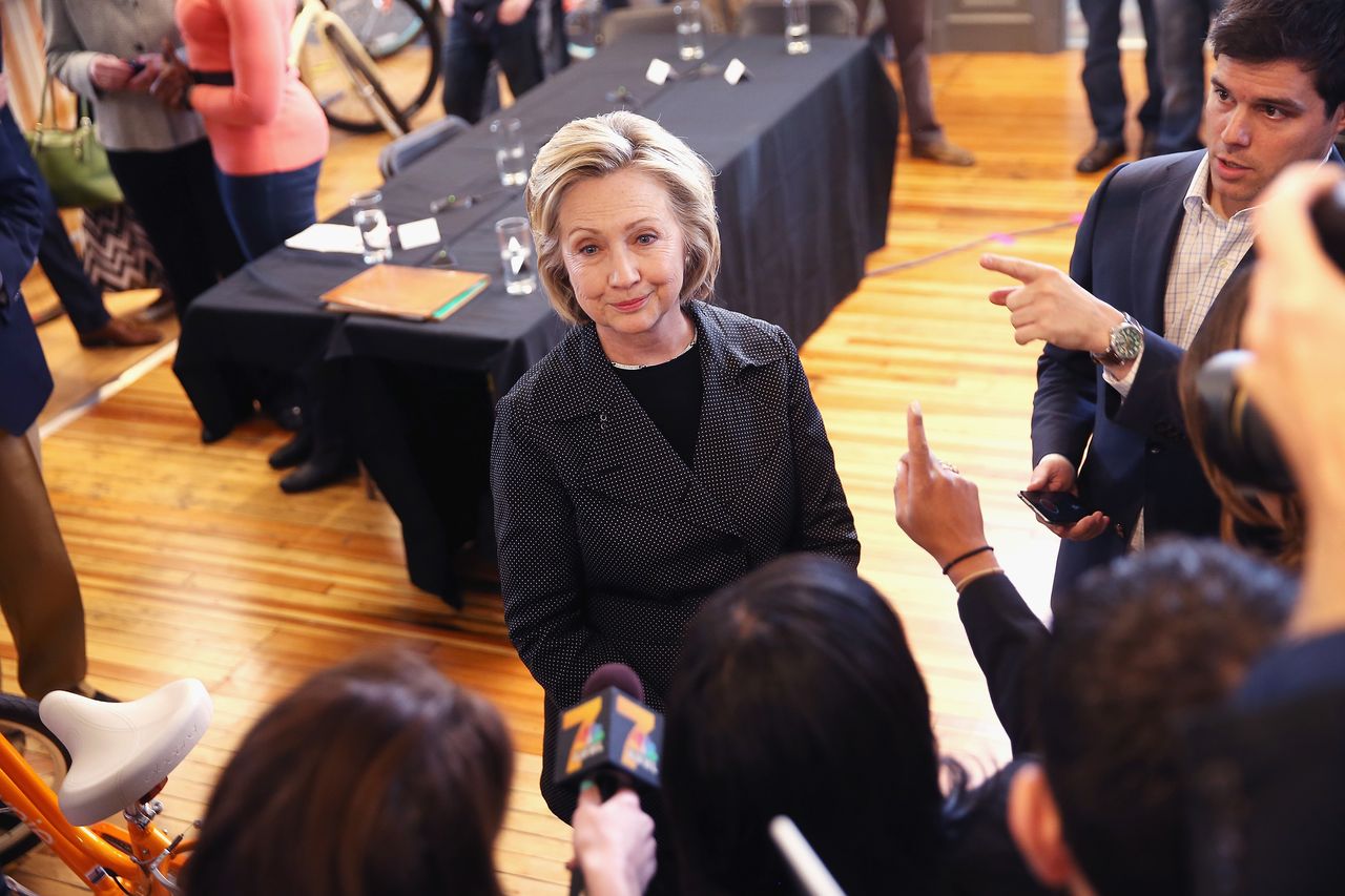 Hillary Clinton takes questions from the press