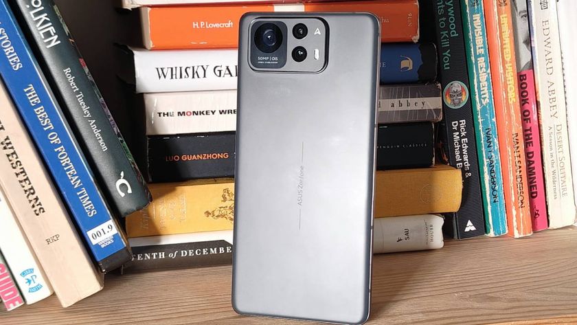 The Asus Zenfone 12 Ultra on a bookshelf.