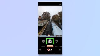 Screenshot showing steps to taking Long Exposure photos on a Google Pixel phone - press shutter button to take photo