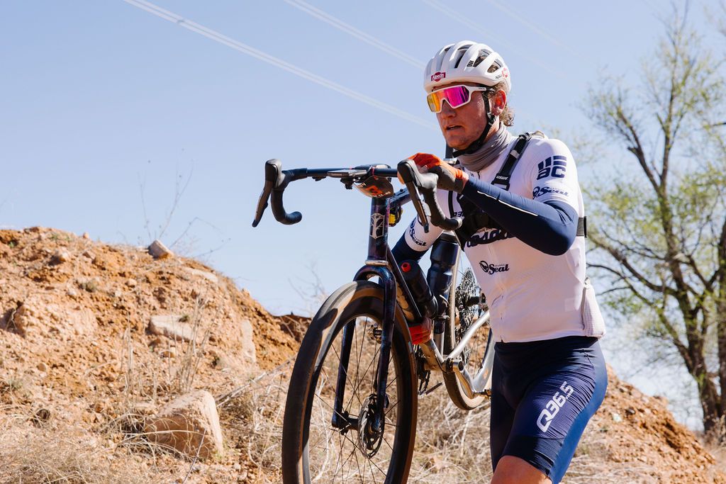 Brennan Wertz in a sand section had to dismount