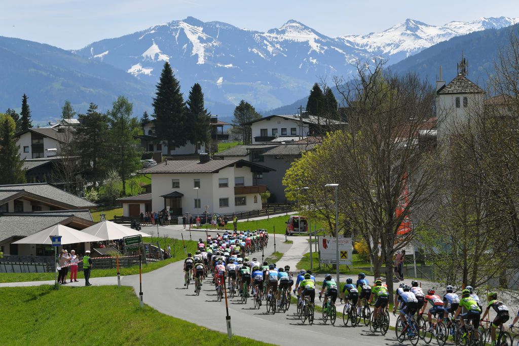 The peloton on stage 1 of the Tour of the Alps.