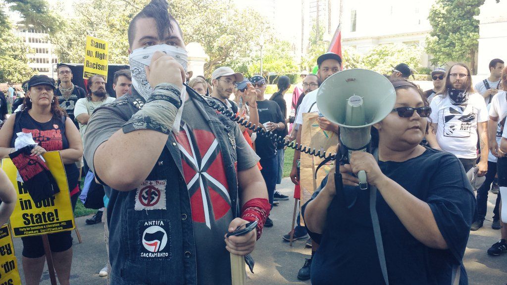 Counter-protesters at a white nationalist rally Sunday in Sacramento.