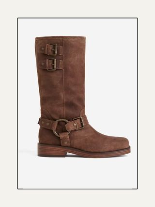 Brown buckle suede boots