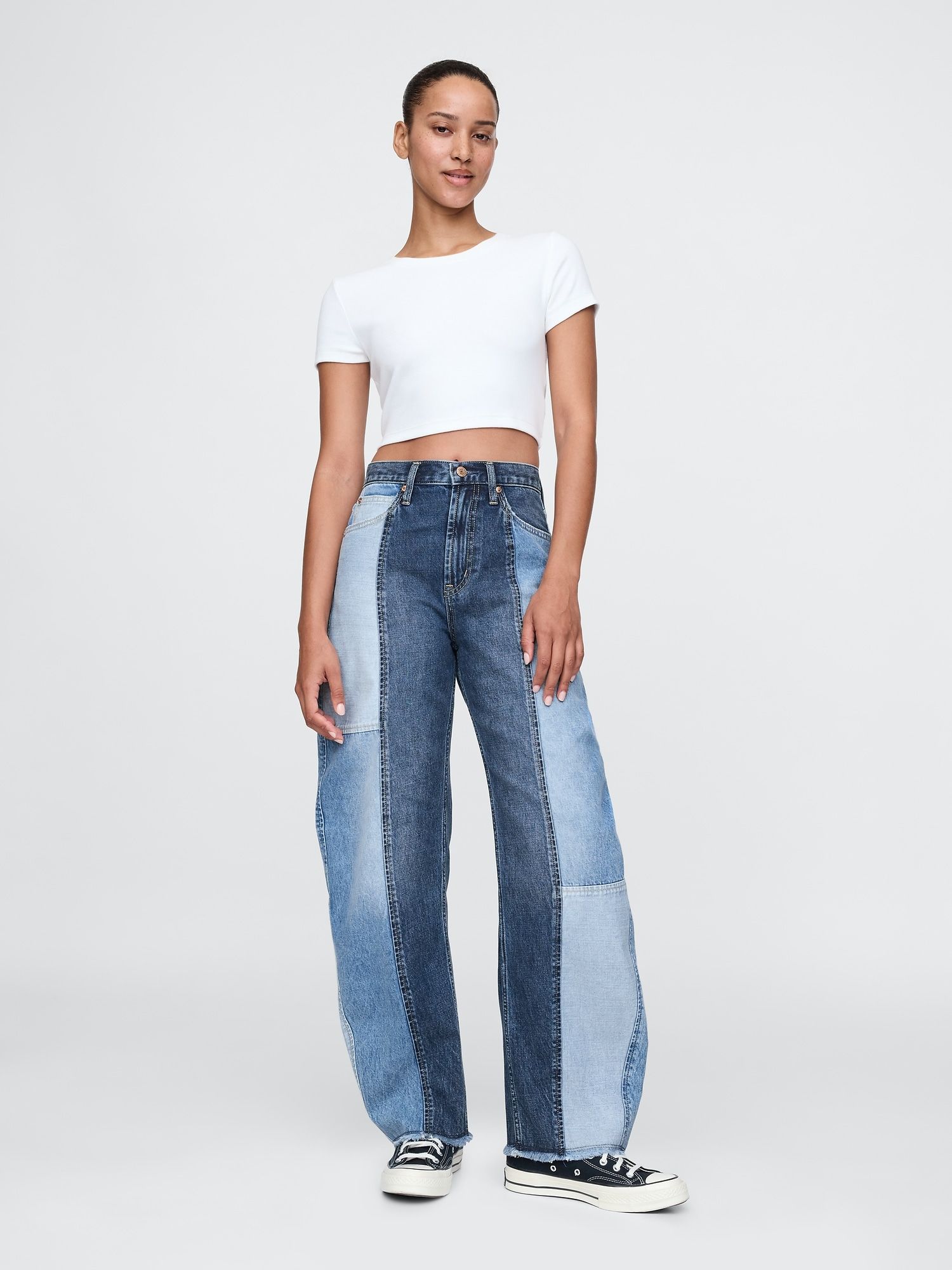Gap, High Rise Patchwork Barrel Jeans