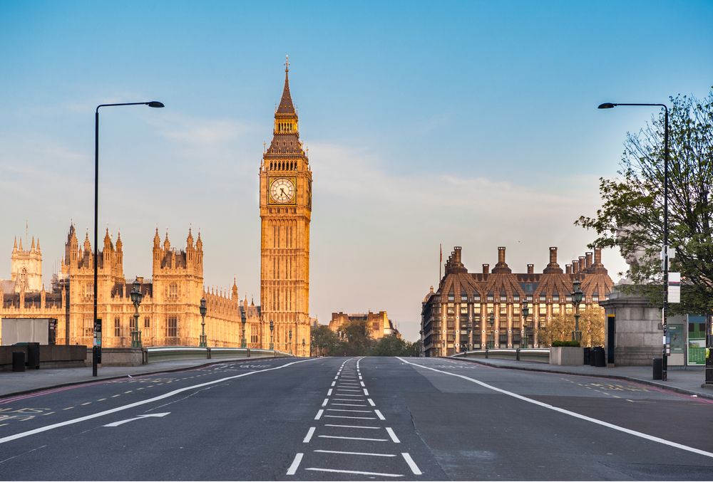 Road leading up to Westminster completely empty of people